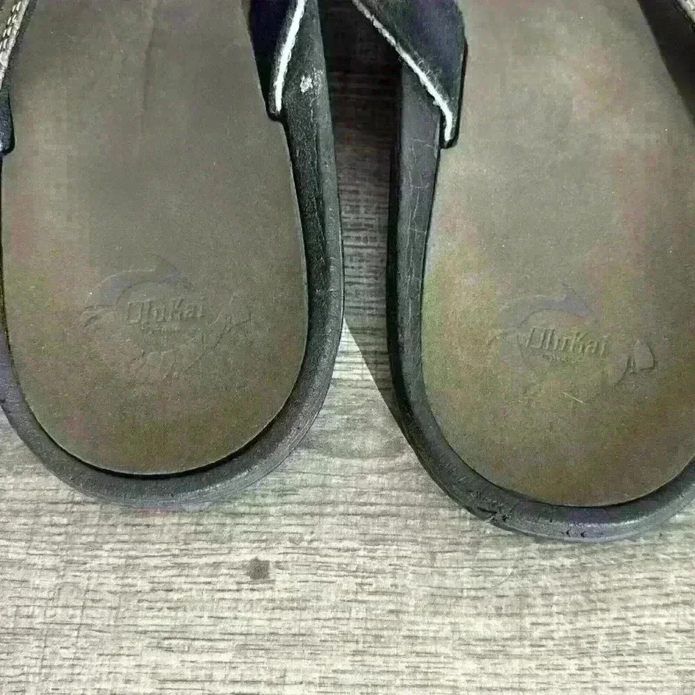 OluKai Ohana Men's Beach Sandals - Black/ Green‎ Size 14
